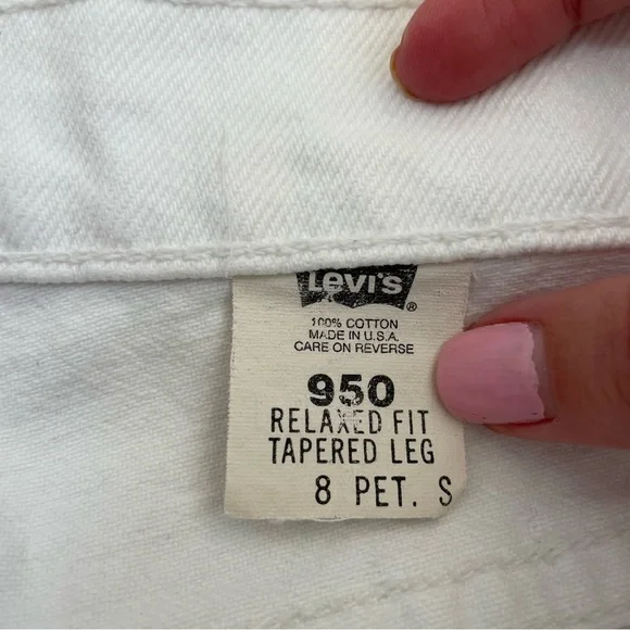 Vintage 90s Orange Tab Levi’s 950 Tapered Leg Jeans White Wash Size 8 - Picture 6 of 16
